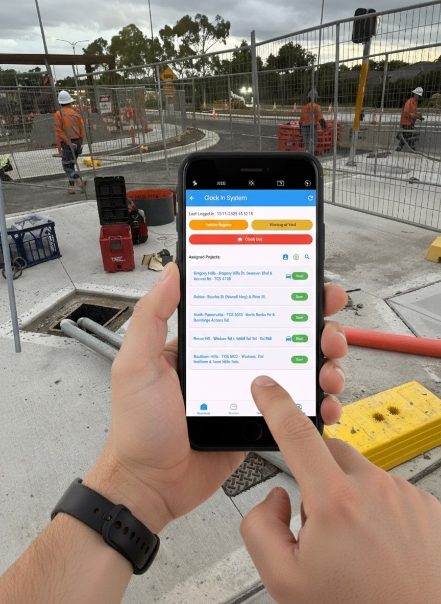 Crew member using SiteWorksPro on site